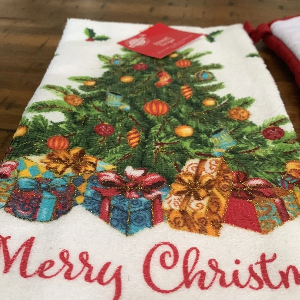 Christmas House “We Wish You A Merry Christmas” Towel and Oven Mitt